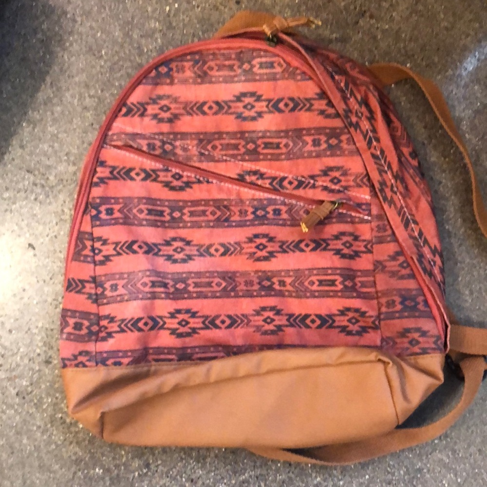 Red Aztec tribal print small backpack